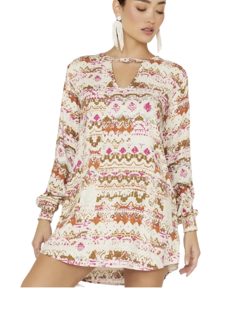 Shyanne Women's Southwestern Cowgirl Boho Festival Long Sleeve Shift Dress Large